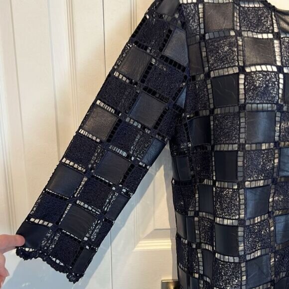 Frank Lyman Navy Blue Patchwork Design Zip Up Jacket Size Small - Picture 6 of 12